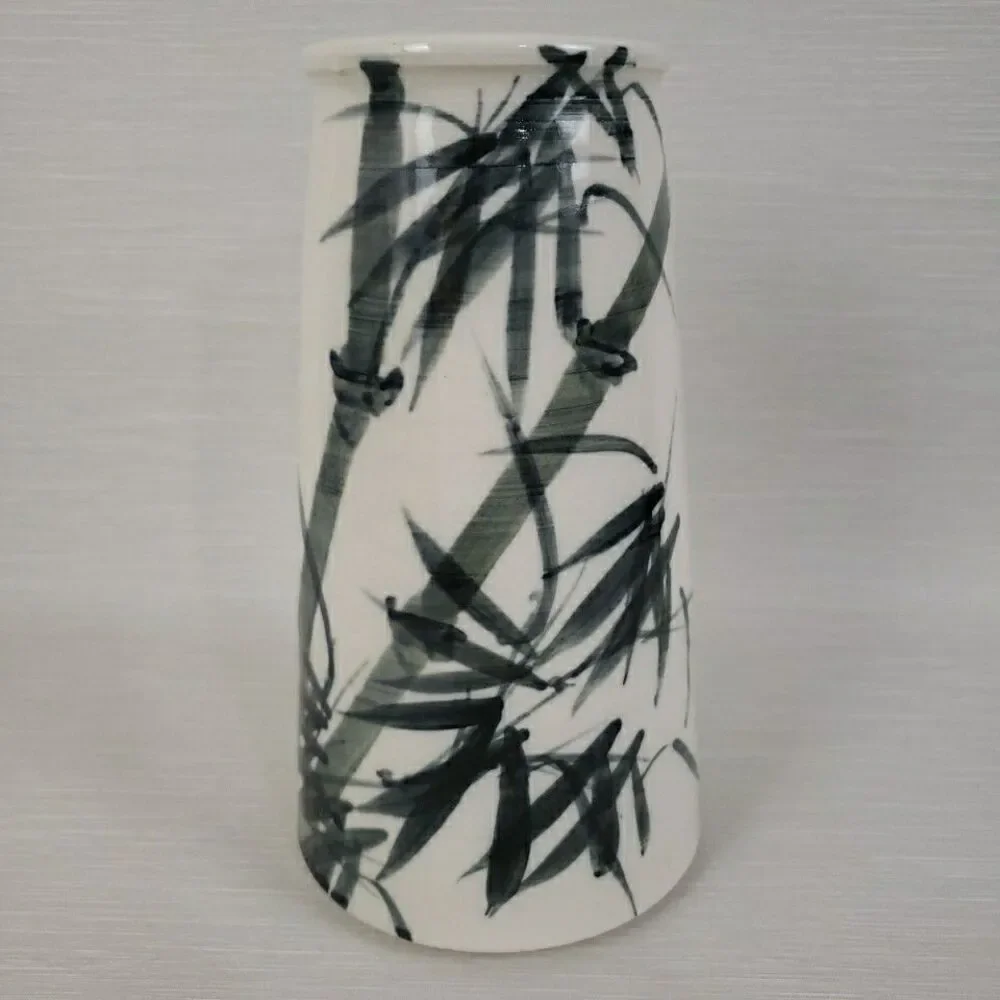 Studio Art Pottery Vase Bamboo Motif 9